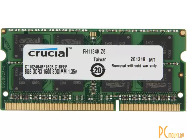 Память для ноутбука SODDR3, 8GB, PC12800 (1600MHz), Crucial CT102464BF160B