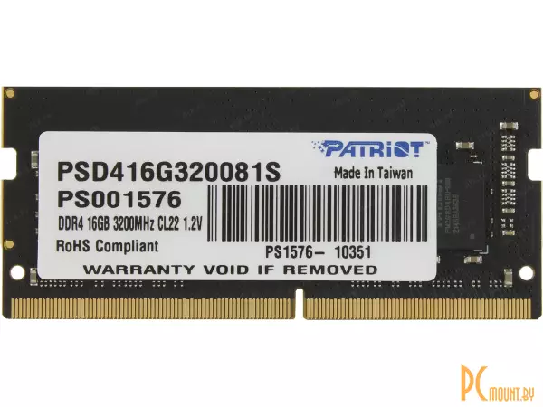 Память для ноутбука SODDR4, 16GB, PC25600 (3200MHz), Patriot  PSD416G320081S